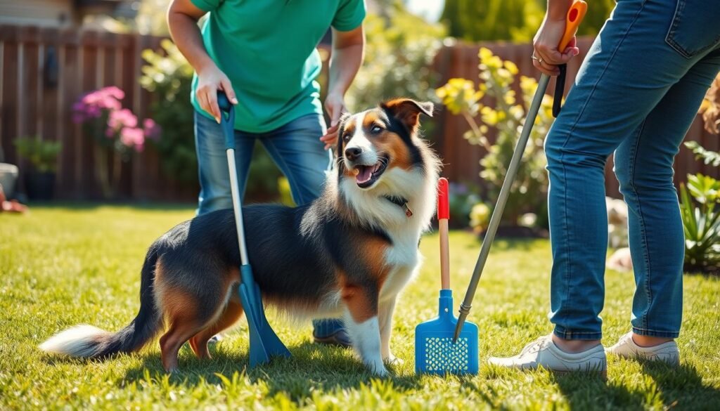 Dog owner implementing prevention strategies like immediate waste cleanup and proper supervision