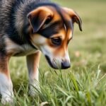 Dog sniffing around grass, demonstrating natural investigative behavior that can lead to coprophagia