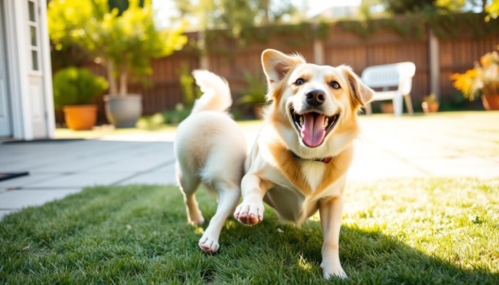 Happy, healthy dog playing with owner, free from coprophagia habits