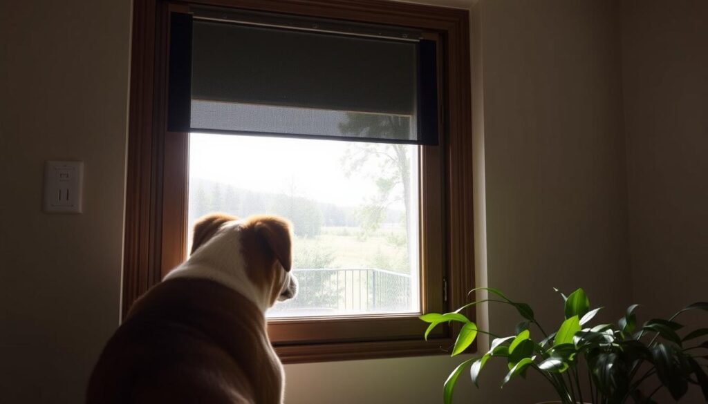 Window with privacy film installed to prevent dog from seeing outside triggers Window with privacy film installed to prevent dog from seeing outside triggers